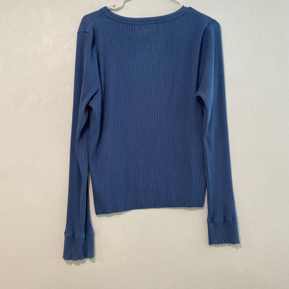 Aerie Blue Ribbed Long Sleeve Crewneck Fitted Top Size XL - Picture 3 of 5